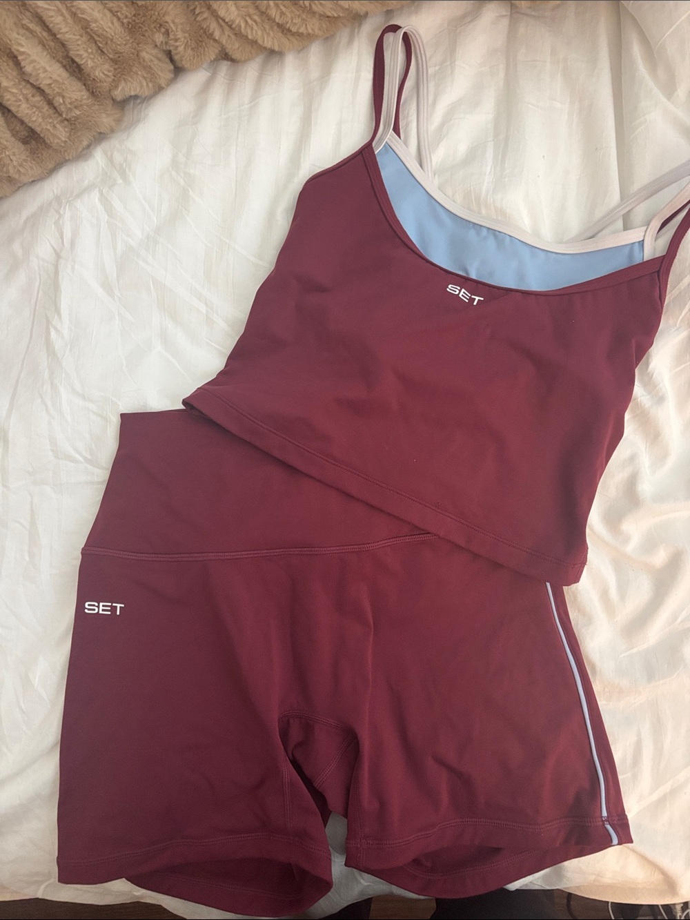 SET Active Burgundy Two-Piece Swim Coverup with Light Blue Trim